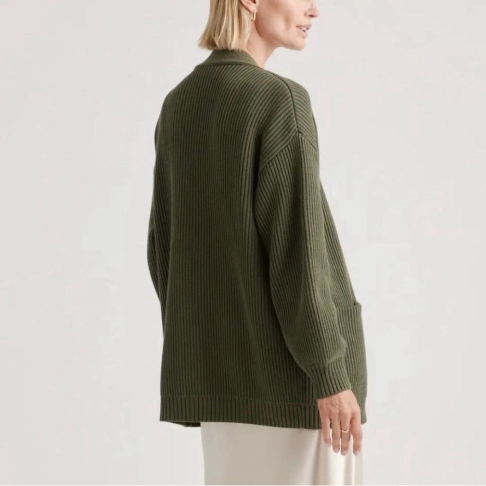 Quince Organic Cotton Cardigan Ribbed Chunky Knit Open Front Olive Sweater XS - Picture 2 of 7